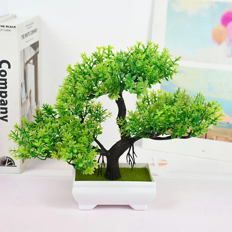 Artificial Bonsai Plant - Small Pot with Flowers for Home, Office, Table, Hotel or Garden Decoration