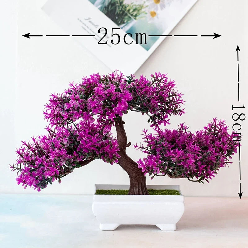Artificial Bonsai Plant - Small Pot with Flowers for Home, Office, Table, Hotel or Garden Decoration