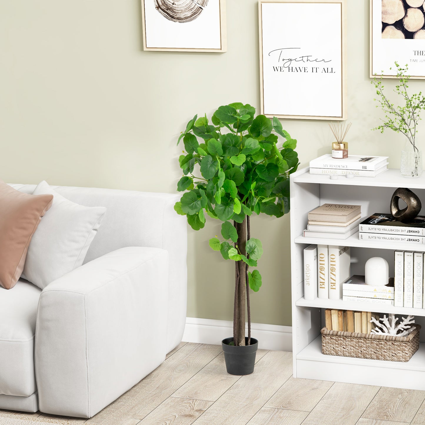 Artificial Crabapple Tree Fake Plant in Pot with Real Wood Trunk and Branches