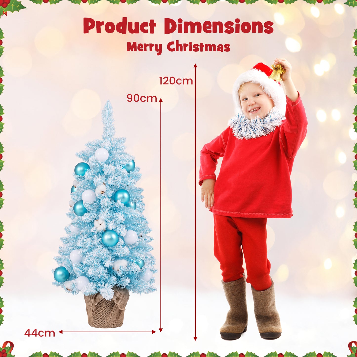 90 CM Artificial Mini Christmas Tree with 12 Natural Cotton Balls-Blue