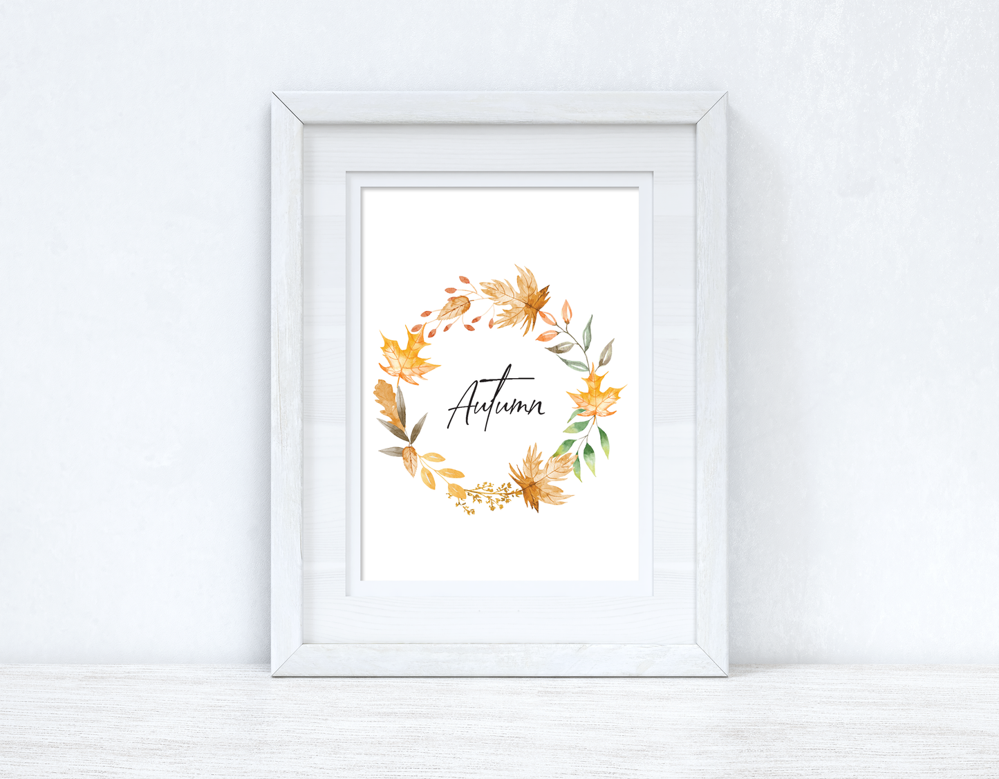 Autumn Watercolour Leaf Wreath Autumn Seasonal Wall Home Decor Print
