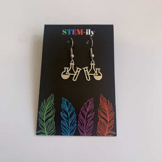 Stainless steel science flask bottle chemistry silver earrings