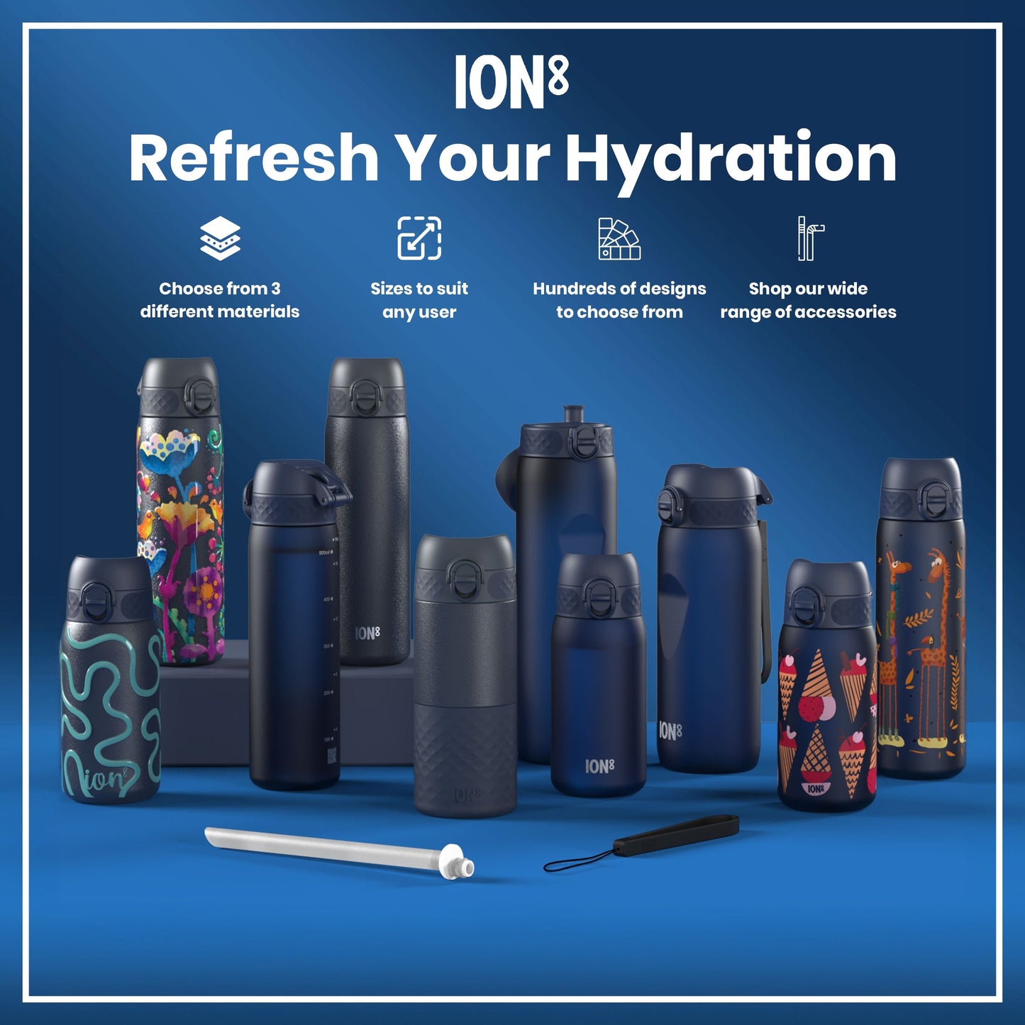 Leak Proof 1 Litre Water Bottle, Stainless Steel, Ash Navy, 1L