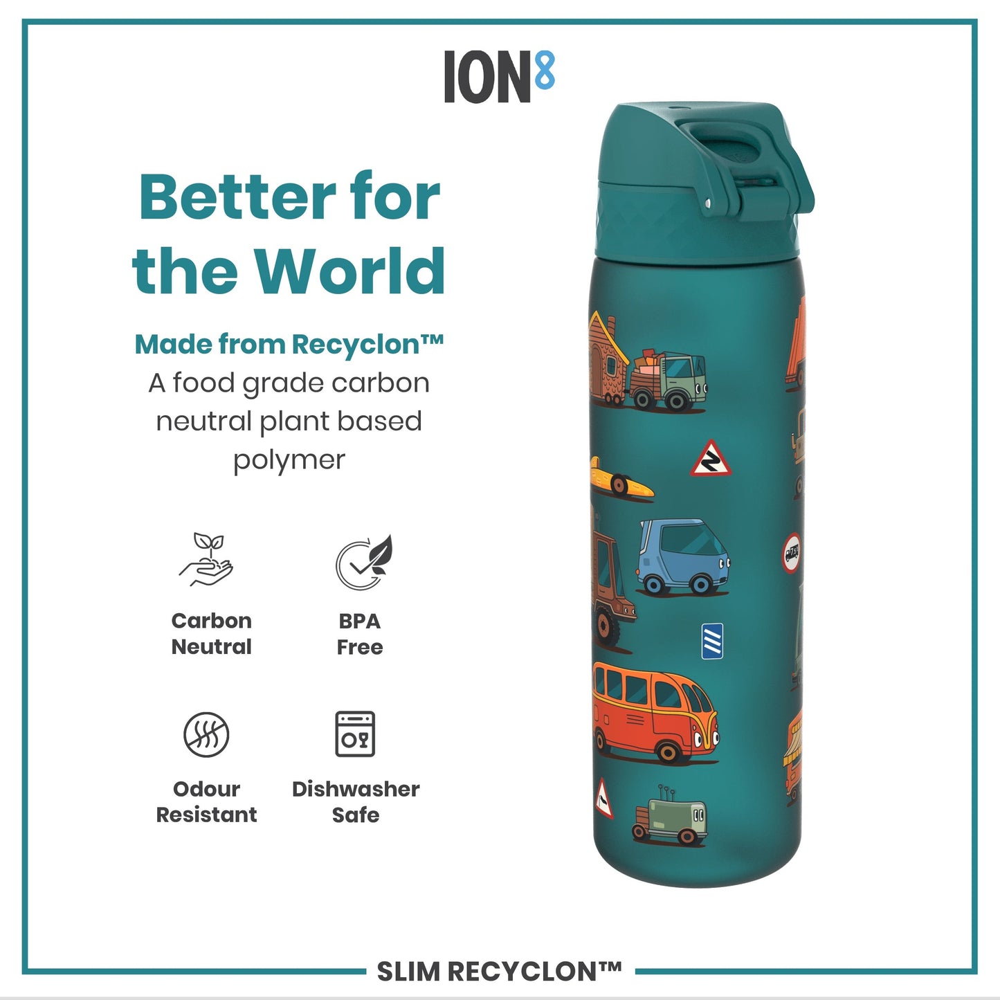 Leak Proof Slim Water Bottle, Recyclon, Automobile, 500ml (18oz)