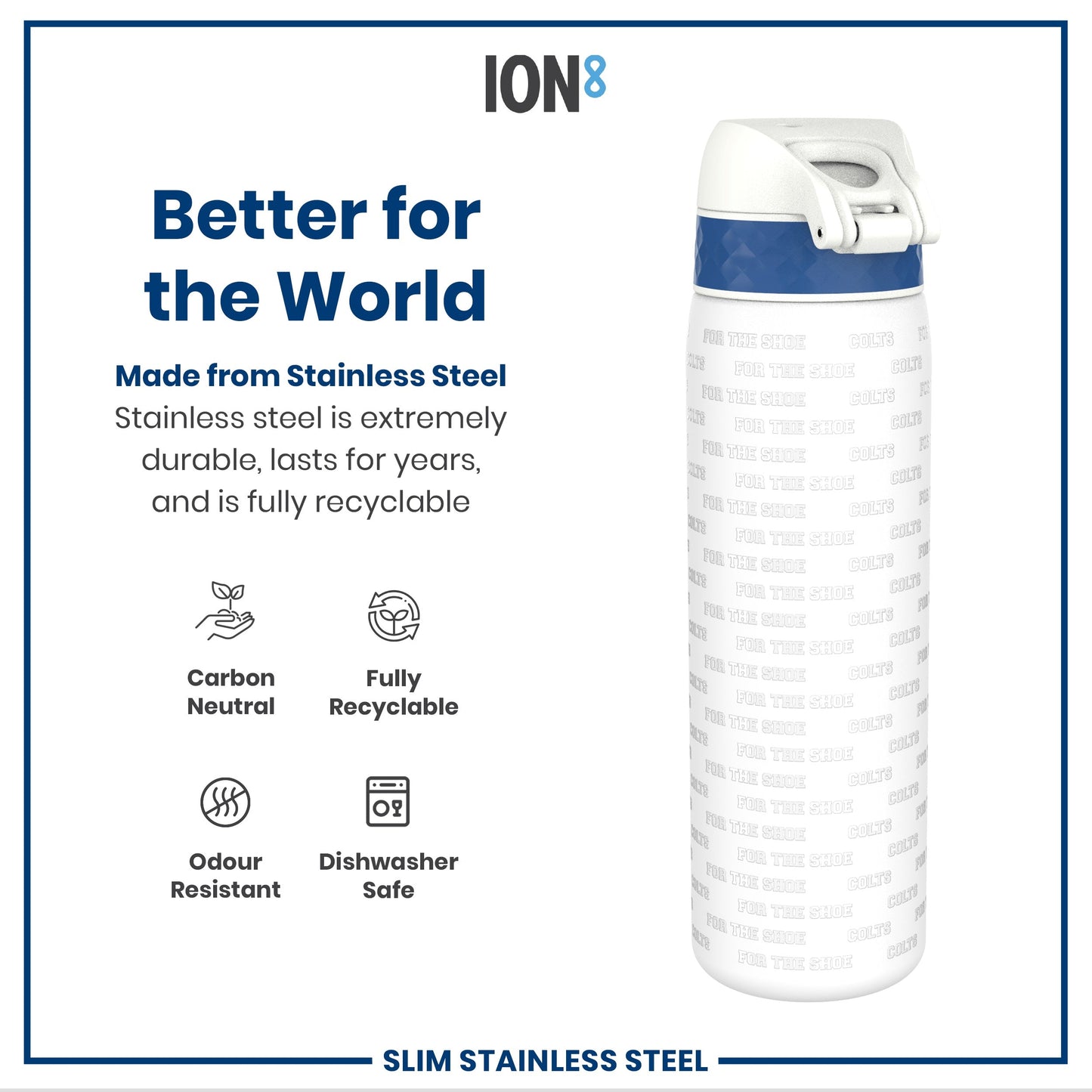 Leak Proof NFL Water Bottle, Stainless Steel, Indianapolis Colts, 600ml (20oz)