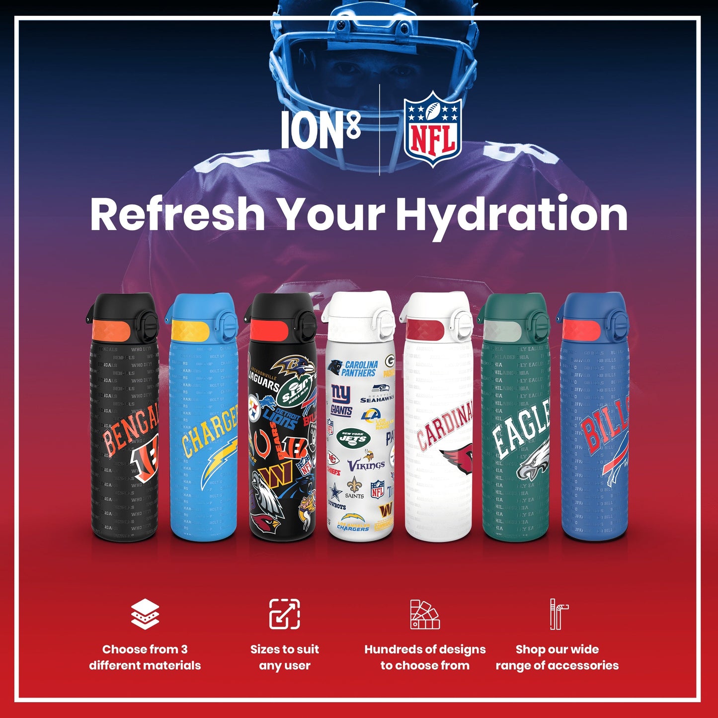 Leak Proof NFL Water Bottle, Stainless Steel, Washington Commanders, 600ml (20oz)
