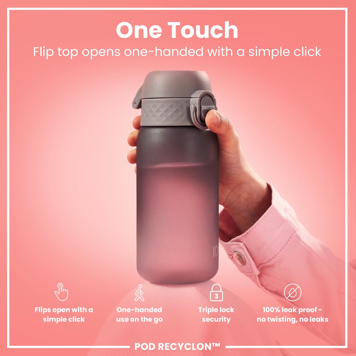 Leak Proof Small Water Bottle With Straw, Recyclon, Grey, 350ml (12oz)