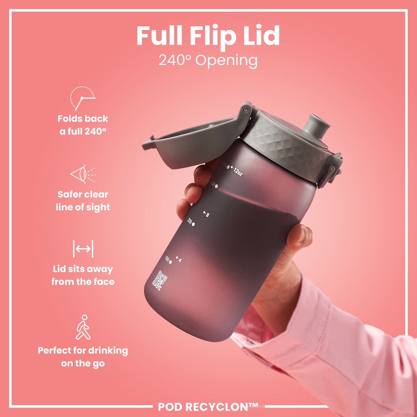 Leak Proof Small Water Bottle With Straw, Recyclon, Grey, 350ml (12oz)