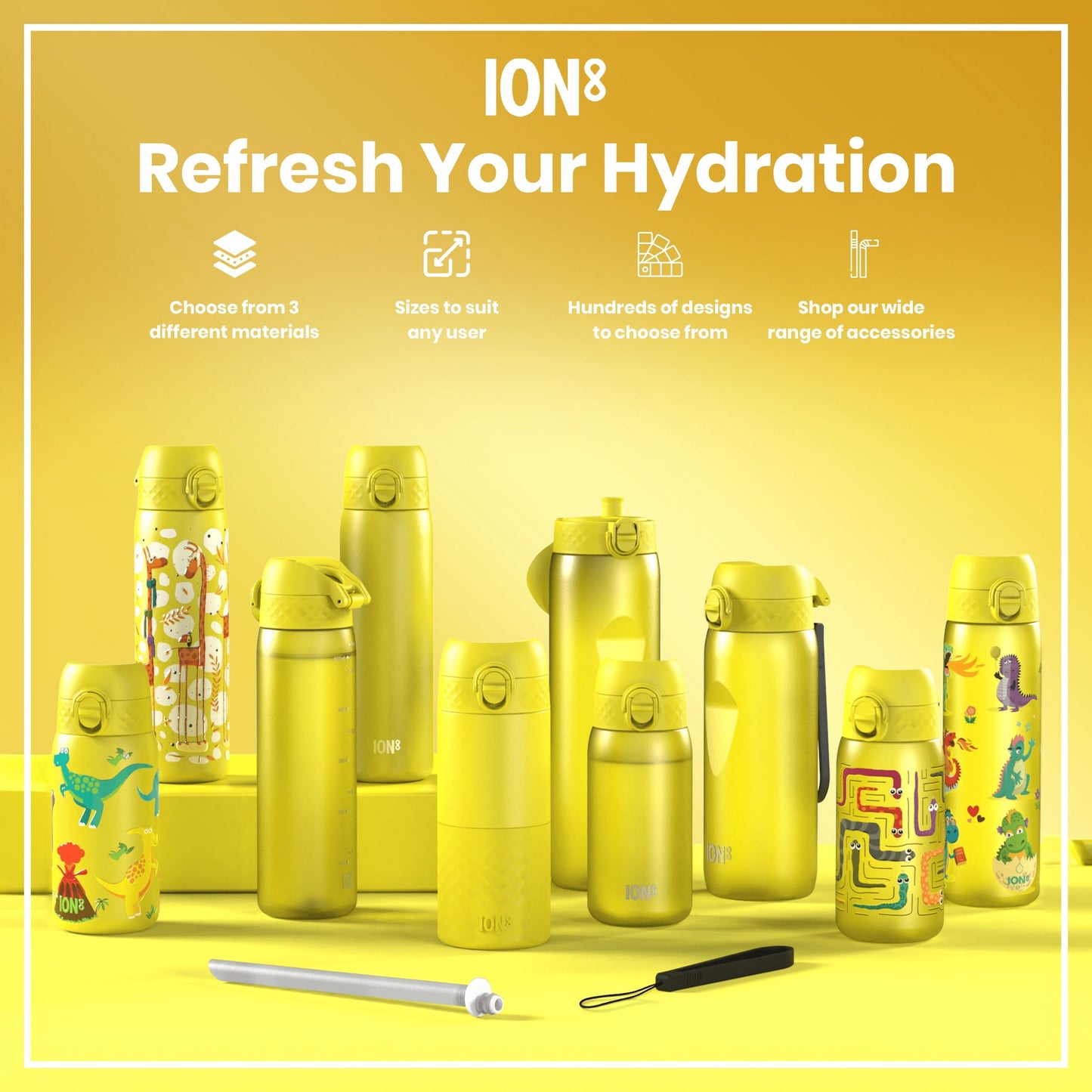 Leak Proof Kids Water Bottle, Stainless Steel, Yellow, 400ml (13oz)