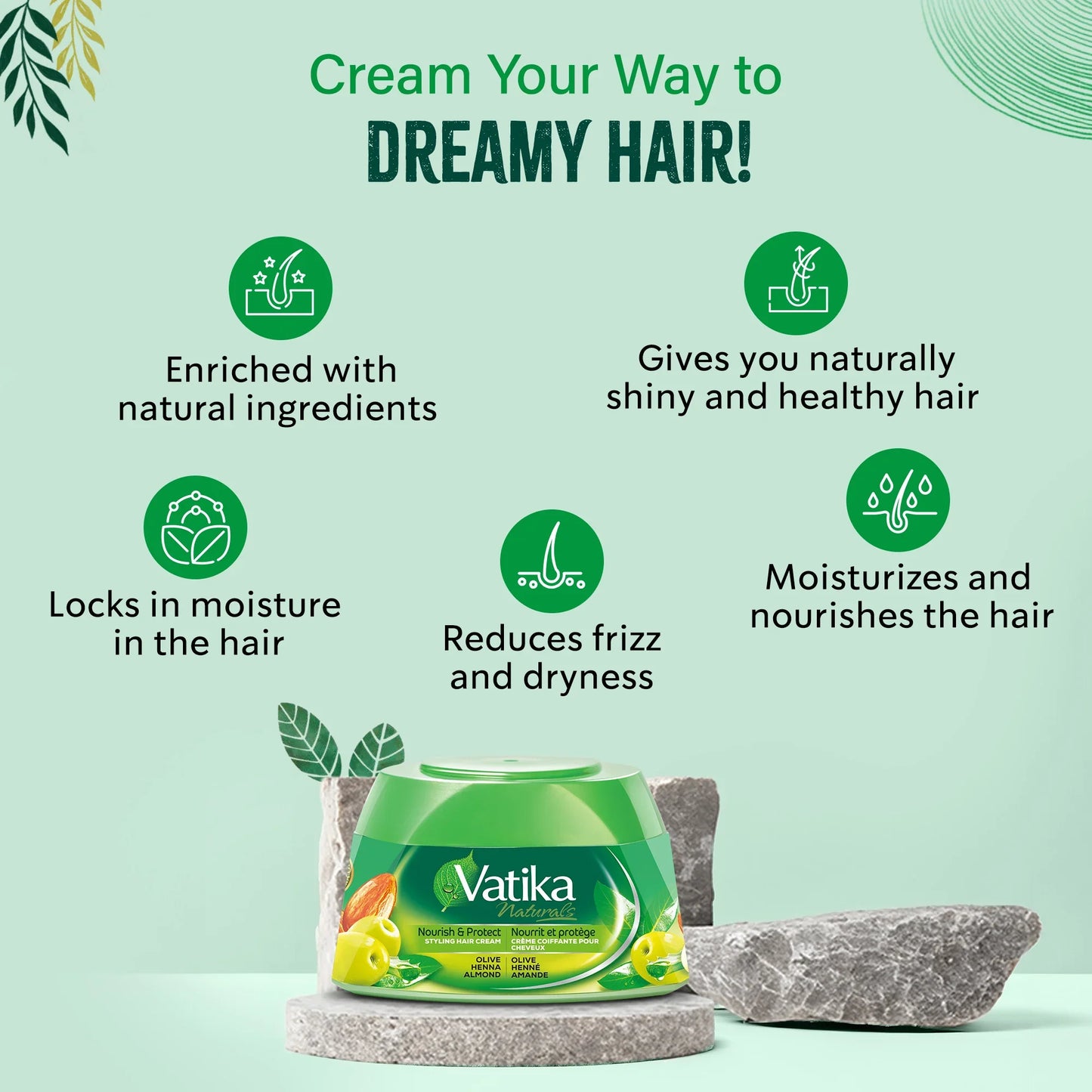 Vatika Naturals Hair Cream Nourish & Protect for All Hair Types 210ml (7.1 oz)
