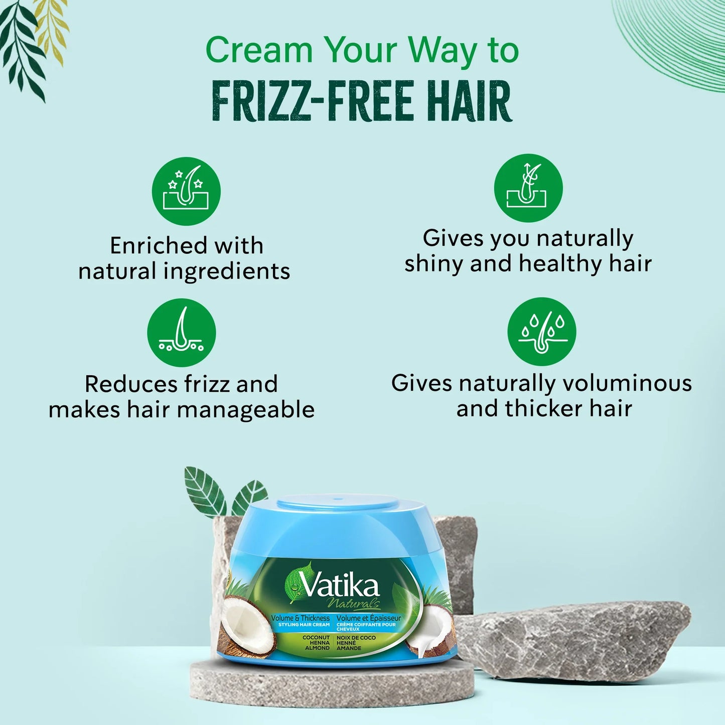 Vatika Naturals Hair Cream Volume & Thickness for Thin Hair 210ml/7.1 oz (Coconut)