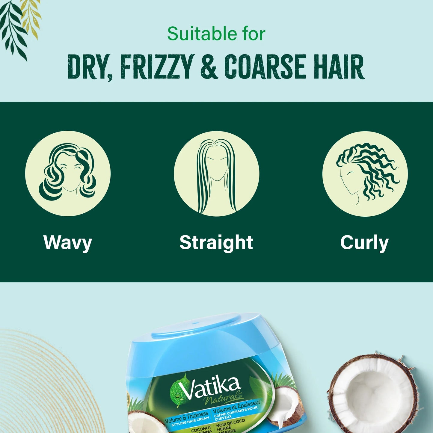 Vatika Naturals Hair Cream Volume & Thickness for Thin Hair 210ml/7.1 oz (Coconut)