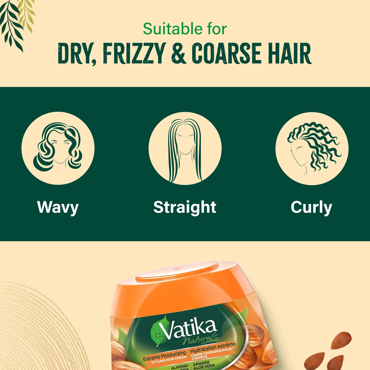 Vatika Naturals Hair Cream Extreme Moisturizing for Dry & Frizzy Hair (210ml/7.1 oz, Almond)