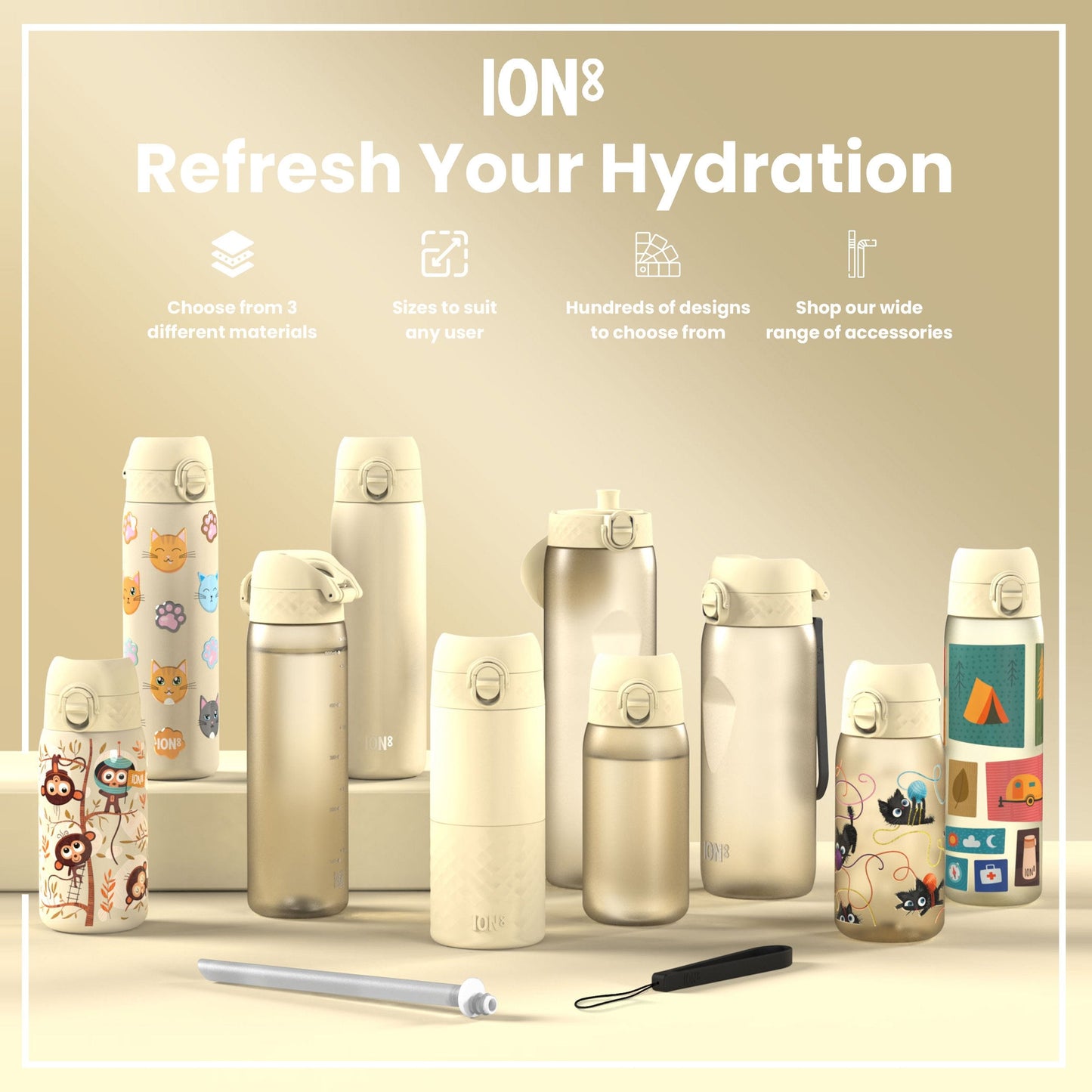 Leak Proof 1 litre Water Bottle, Recyclon, Creamy White, 1L