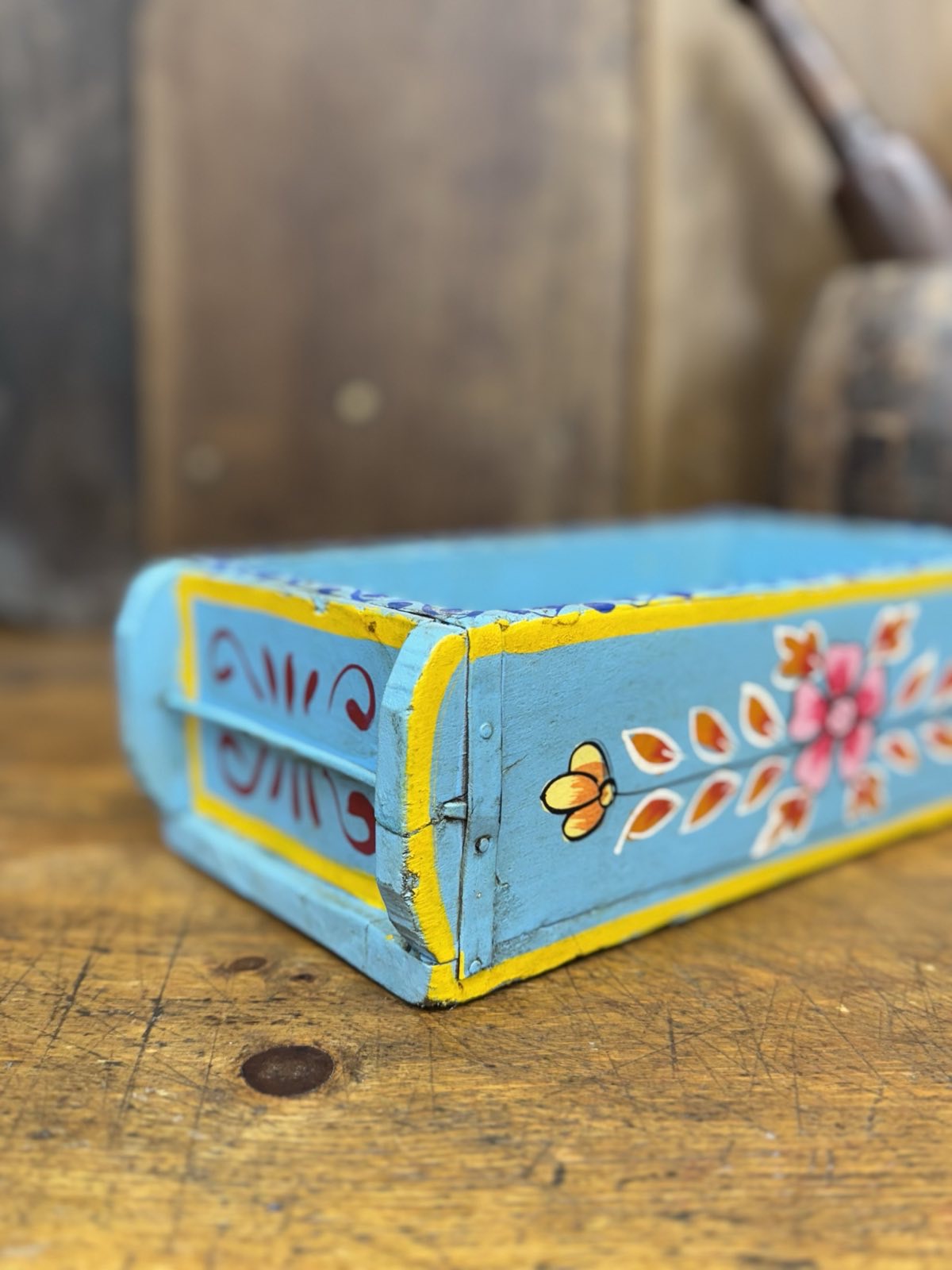 Blue Wooden Painted Brick Mould / Decorative Herb Planter / Storage Box Tray A