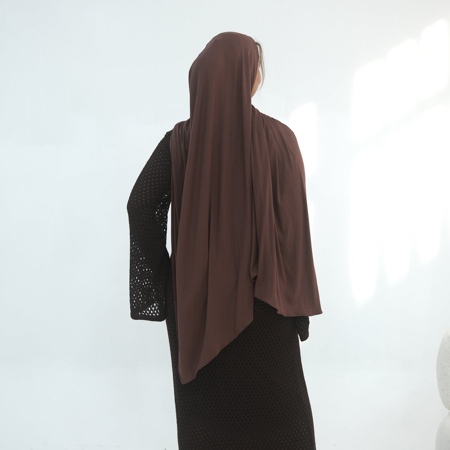 Elegant Hollow-Out Knit Dress - Modest A-Line Long Sleeve