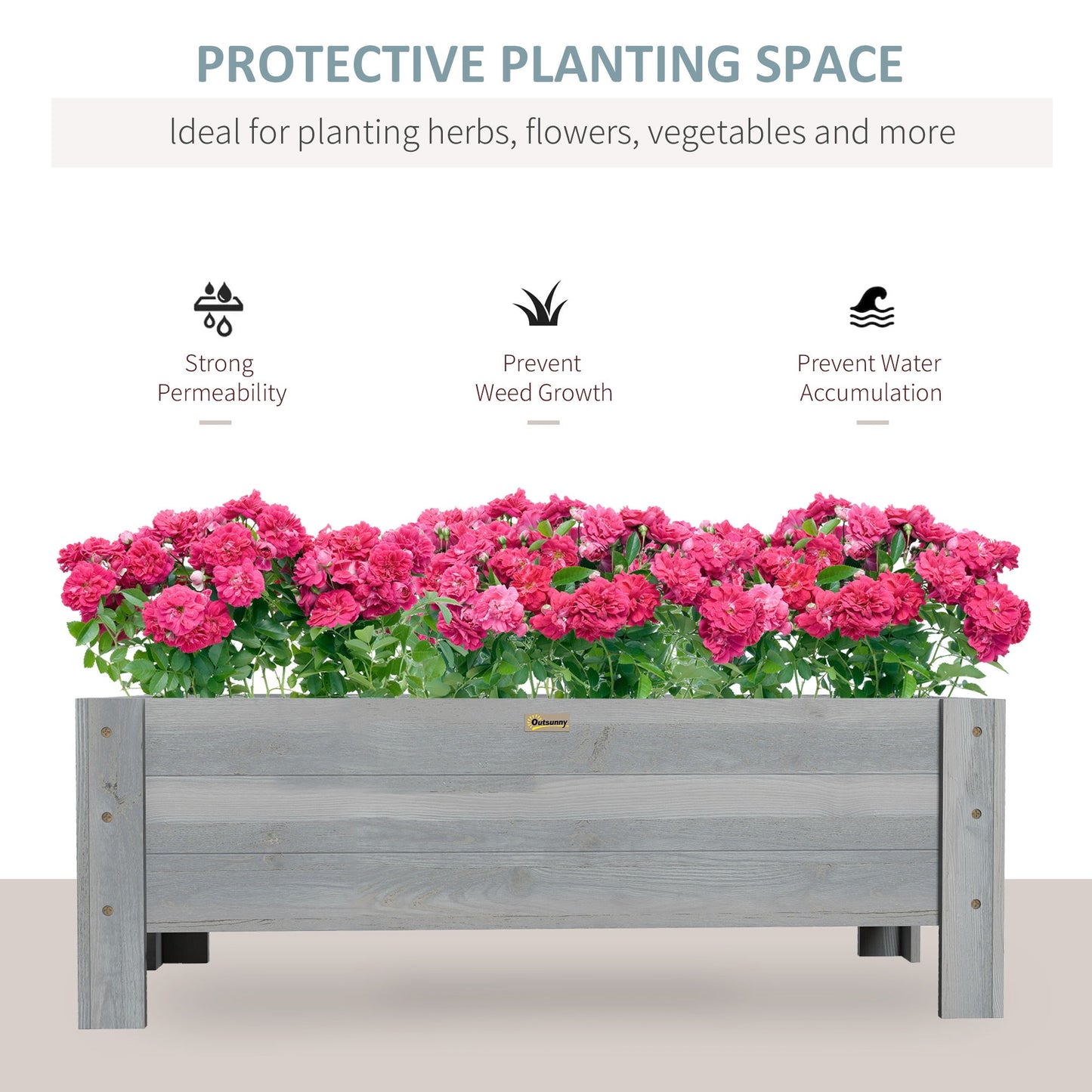 Outsunny Wooden Garden Raised Bed Planter Grow Containers Pot, 100x36.5x36cm