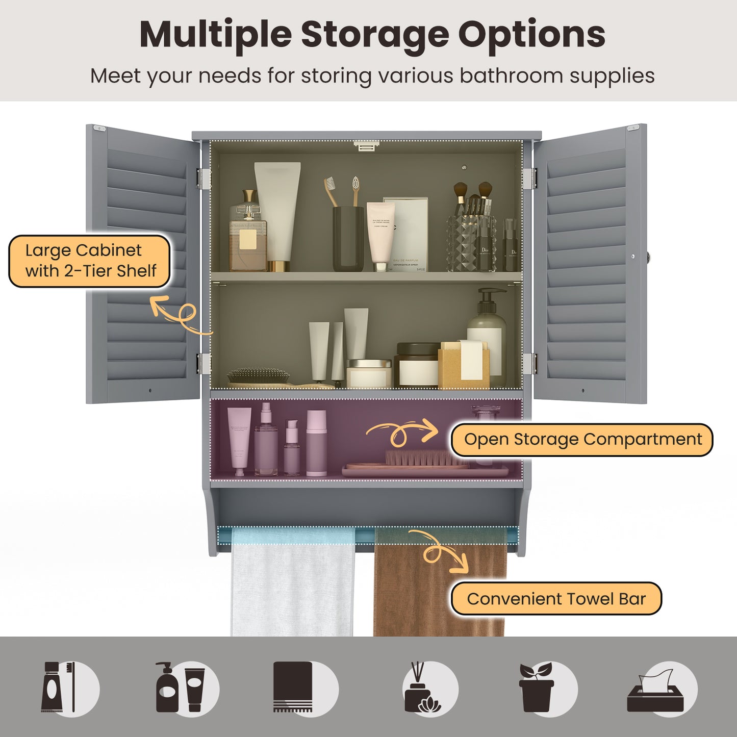 Bathroom Wall Cabinet with 2 Doors and 3-Position Adjustable Shelf-White