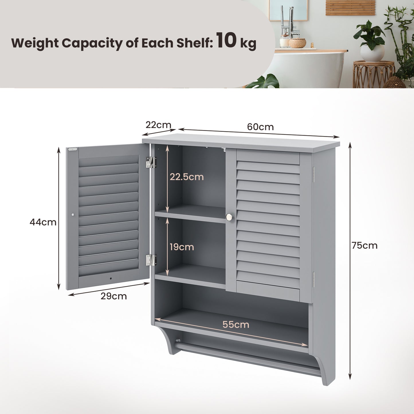 Bathroom Wall Cabinet with 2 Doors and 3-Position Adjustable Shelf-White