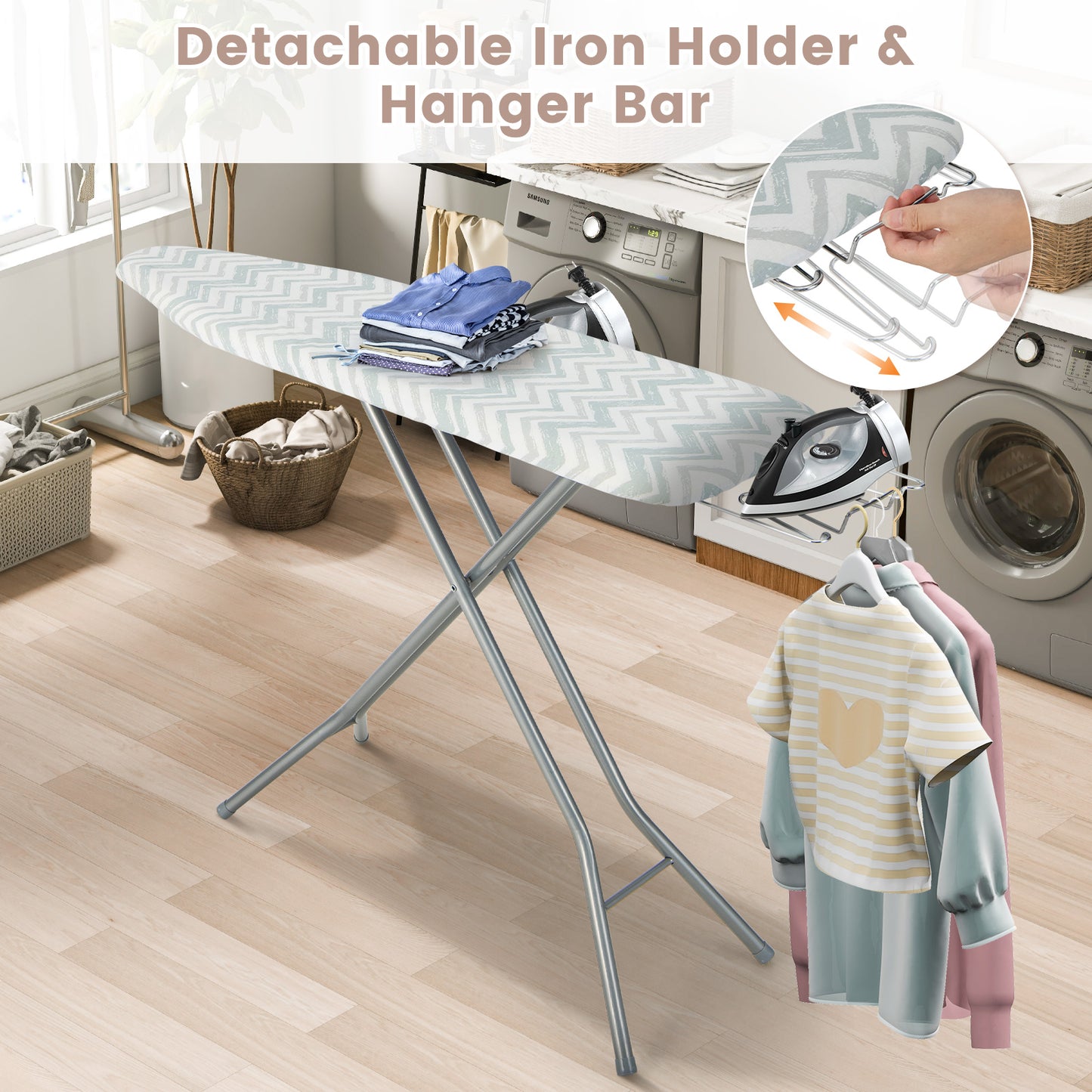 154 x 36cm Folding Ironing Board with Extra Cotton Cover-Grey