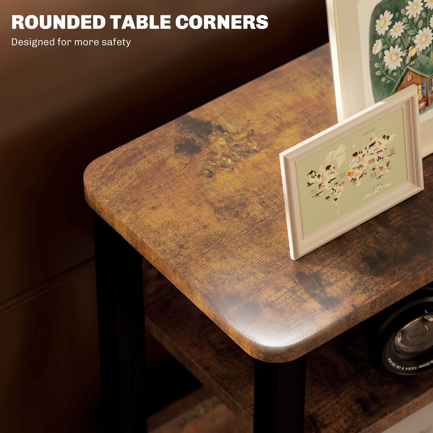 HOMCOM Narrow Side Table with Storage, Bedside End Table, Rustic Brown