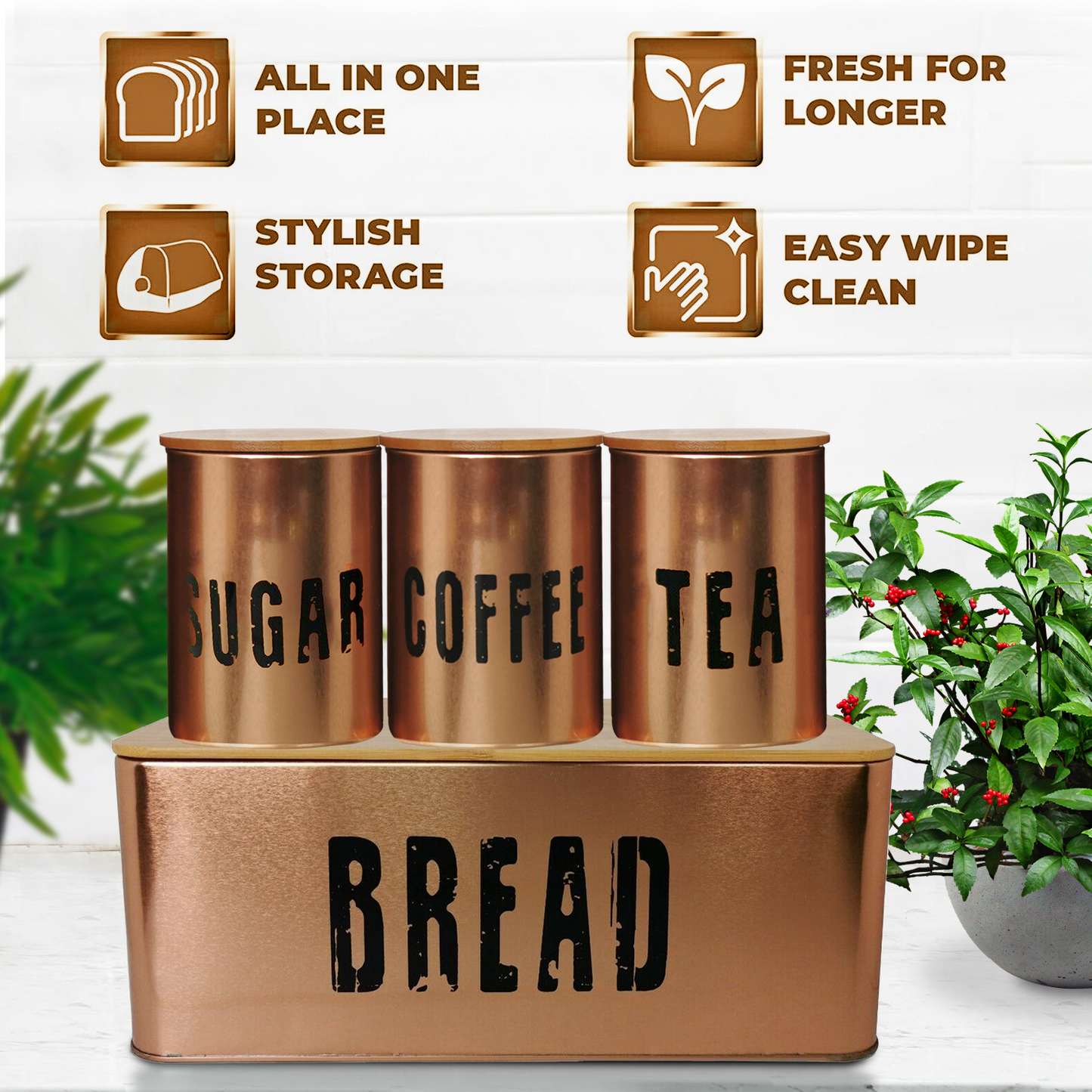 4 Pices Bread Bin Kitchen Set
