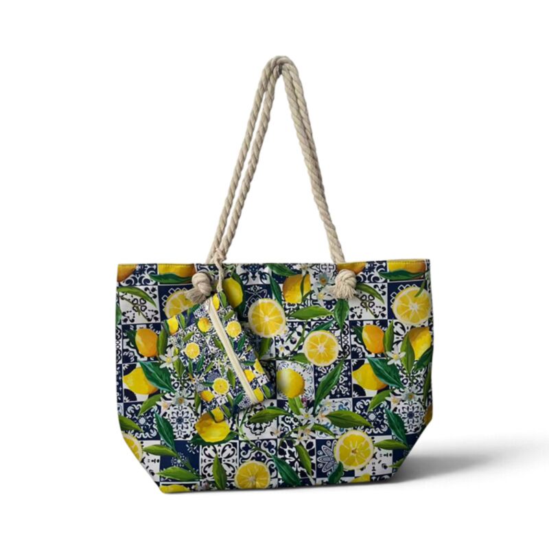 Summertime Lemon Tiles Beach Bag & Mini Zip Up Pouch