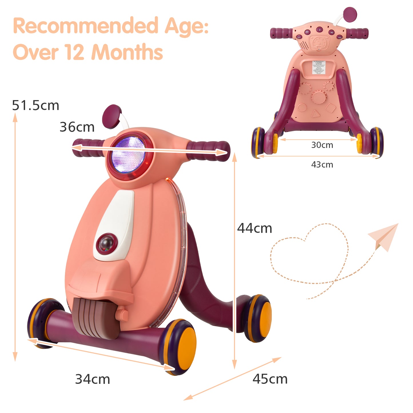 Baby Push Along Walkers with Lights and Ball Game-Green