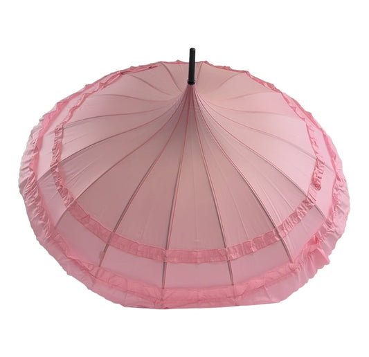 Boutique Frilled Pagoda Umbrella  Pink