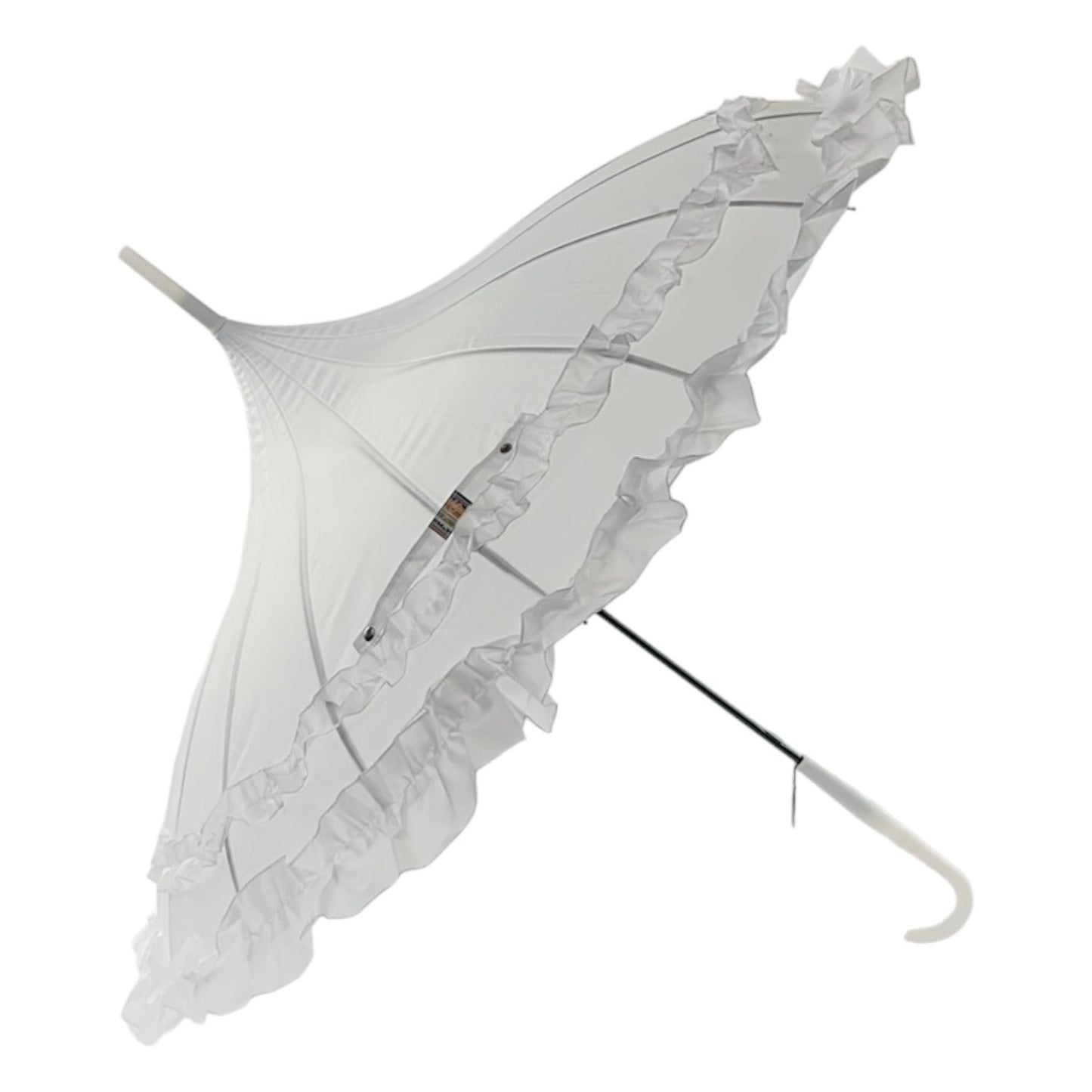 Boutique Frilled Pagoda Umbrella White with white handle