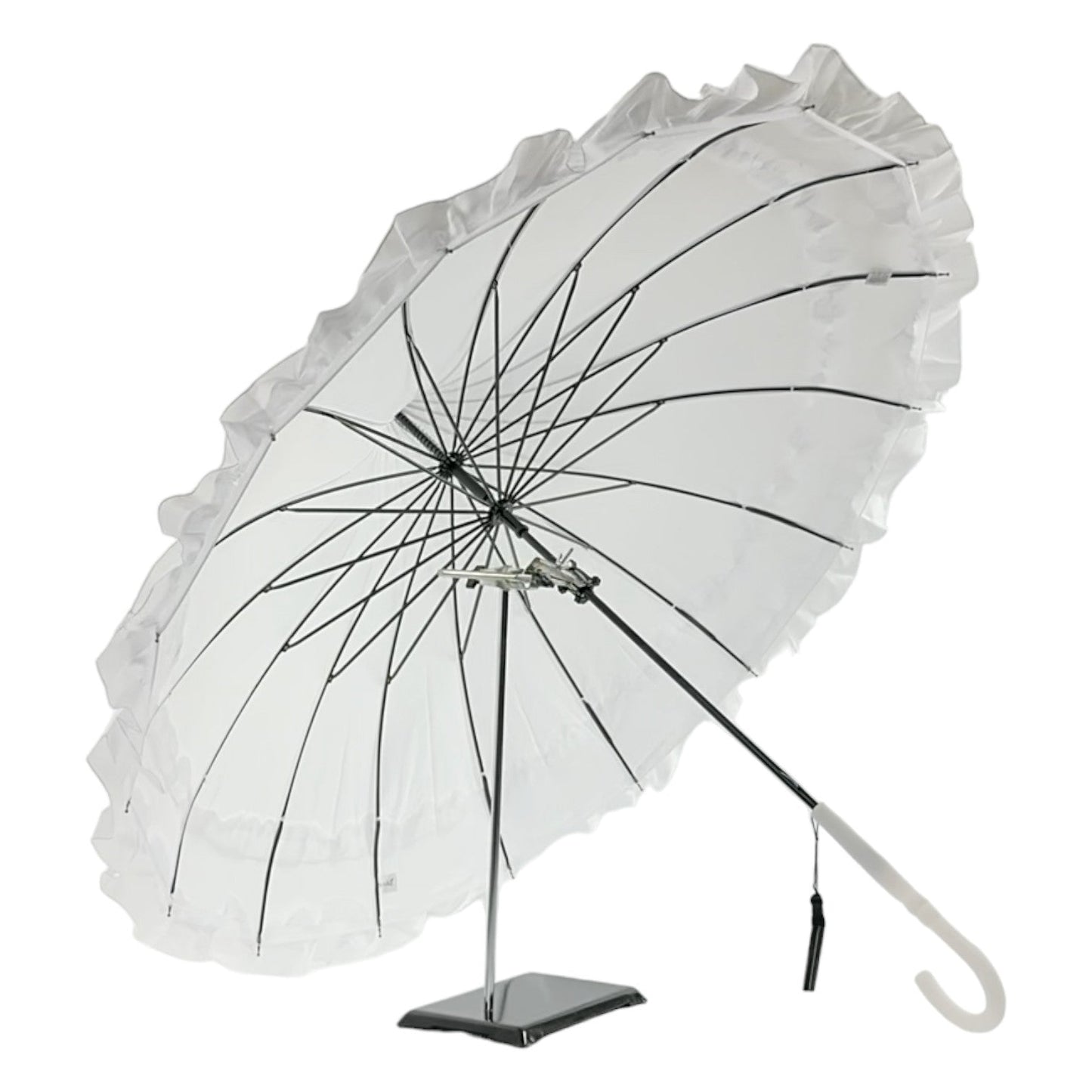 Boutique Frilled Pagoda Umbrella White with white handle