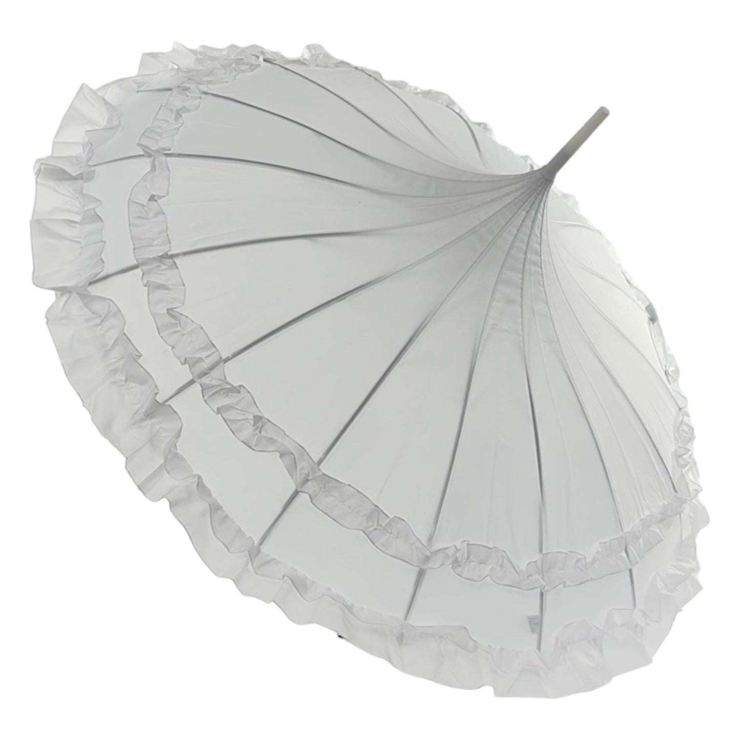 Boutique Frilled Pagoda Umbrella White with white handle