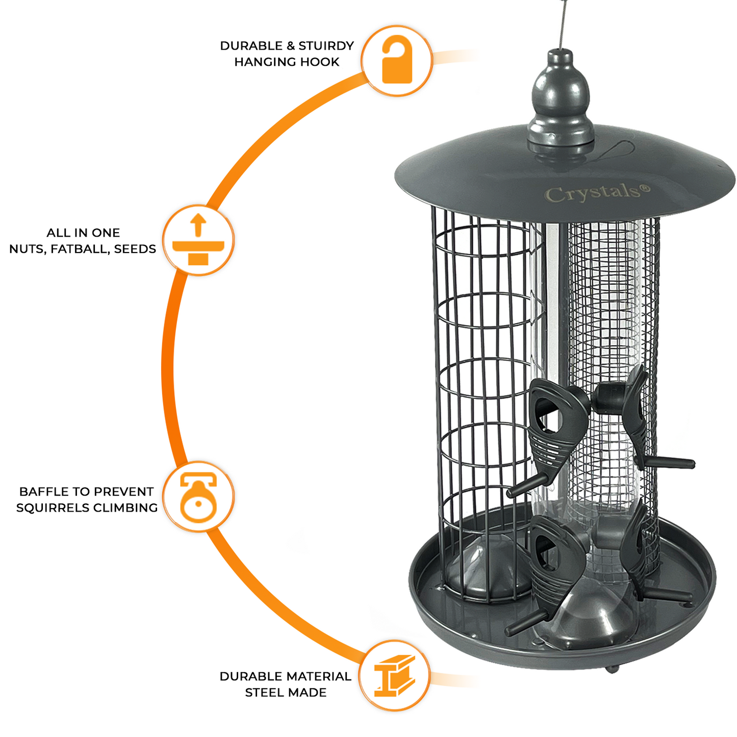 3 in 1 Bird Feeder - Seeds, Nuts & Fat Ball