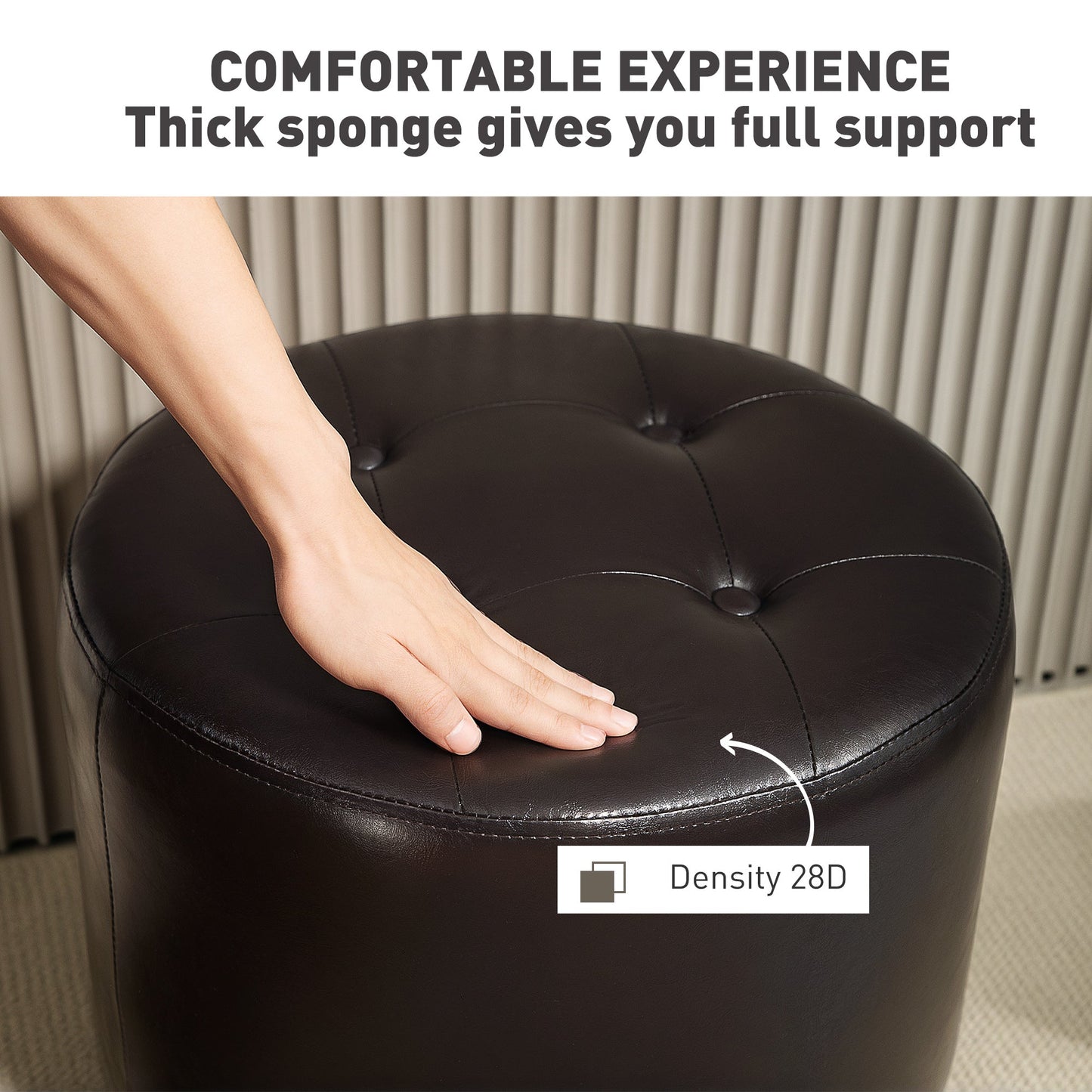 HOMCOM 360° Swivel Foot Stool PU Footstool with Thick Padding Brown