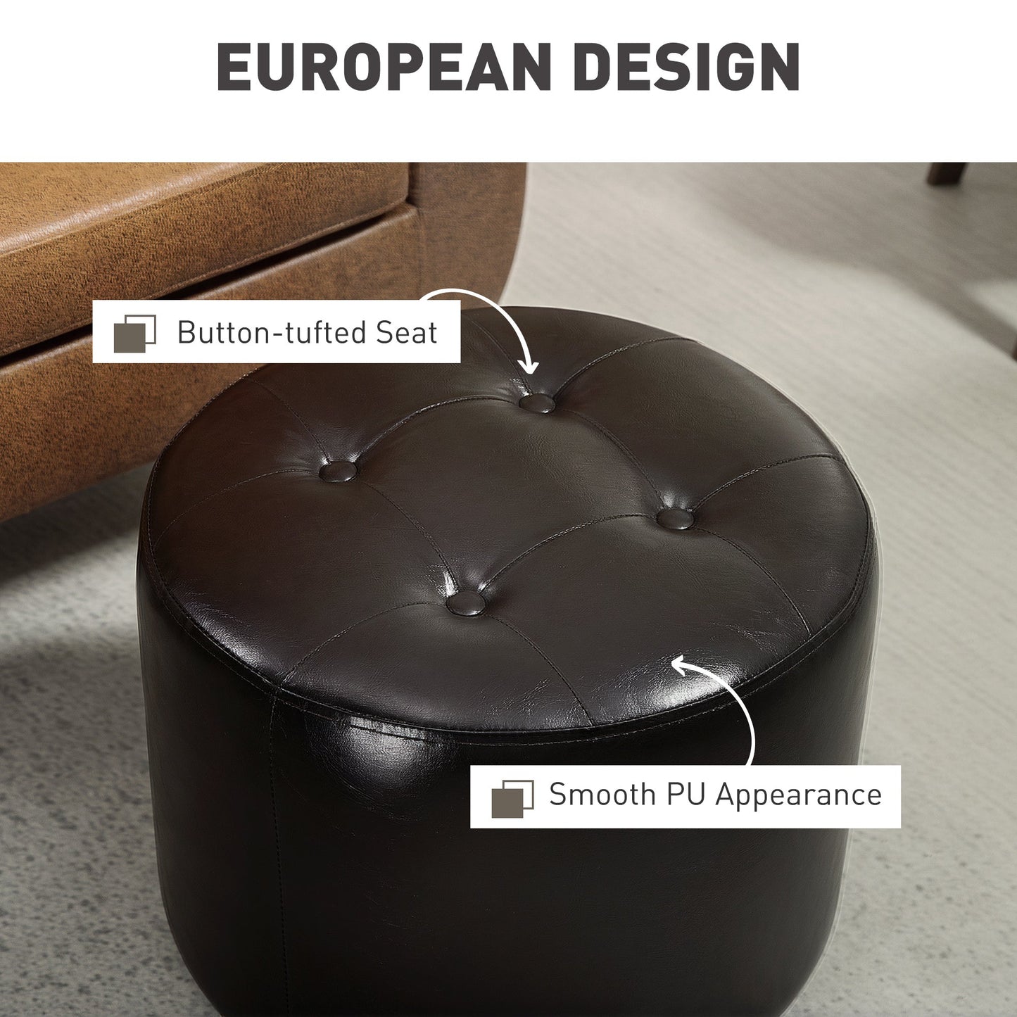 HOMCOM 360° Swivel Foot Stool PU Footstool with Thick Padding Brown