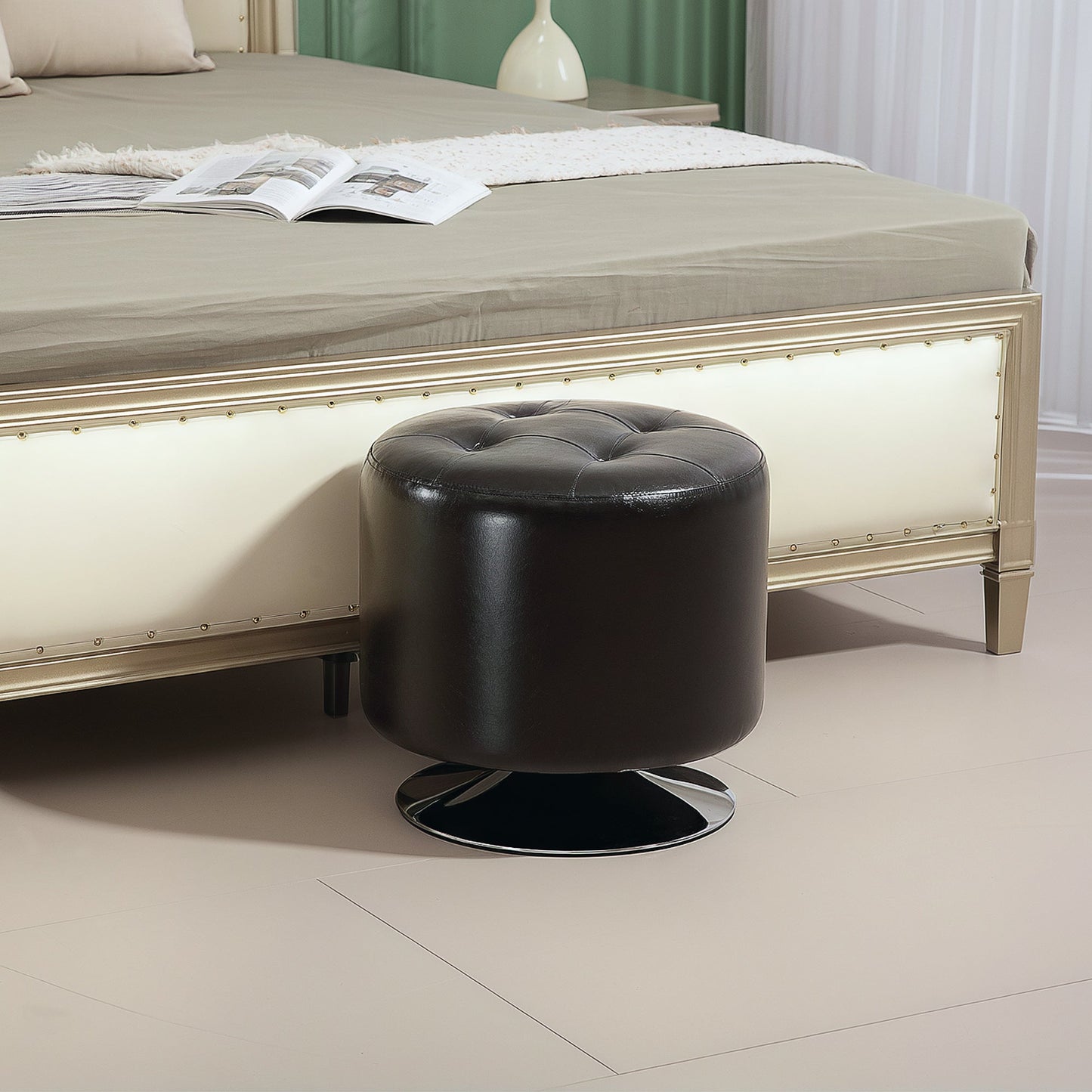 HOMCOM 360° Swivel Foot Stool PU Footstool with Thick Padding Brown