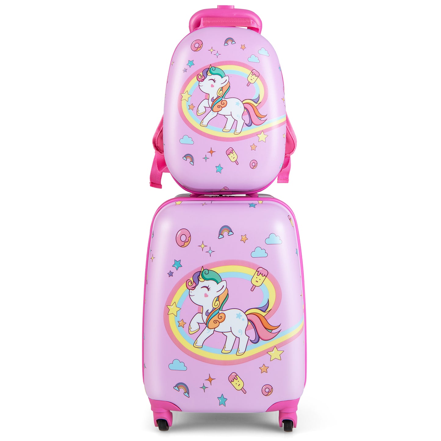 2 Pieces Kids Luggage Set with Wheels and Height Adjustable Handle-Blue