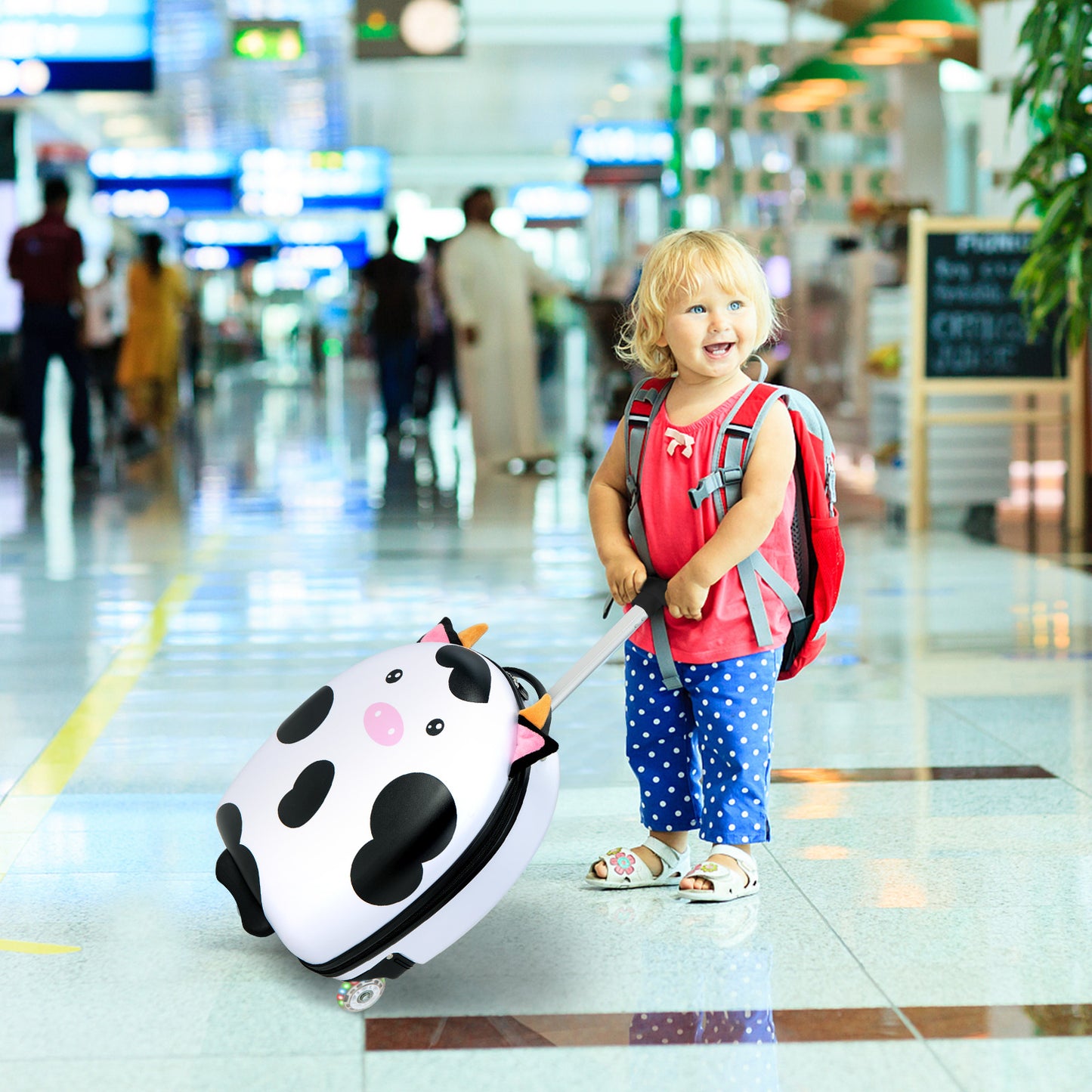 16 Inch Kids Luggage with Light-up Wheels and Telescopic Handle-Pink Horse