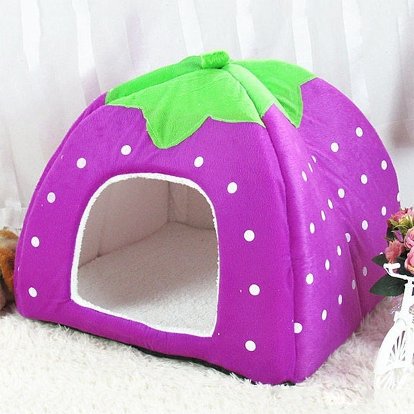 Strawberry Shaped Foldable Short Plush Pet House Nest, Size: L, Red, Size L, Pink, Size L, Purple, Size L