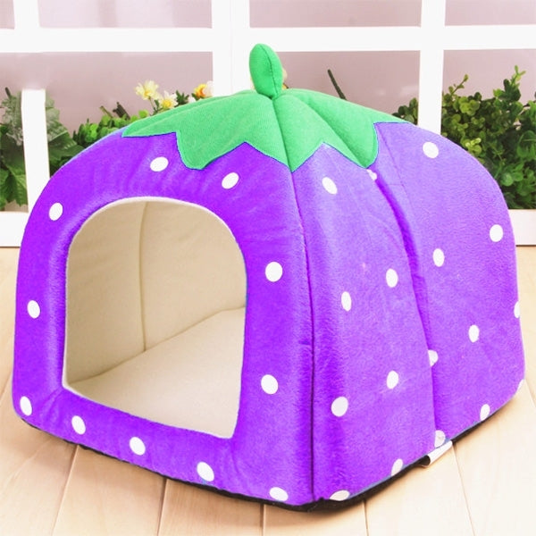 Strawberry Shaped Foldable Short Plush Pet House Nest, Size: L, Red, Size L, Pink, Size L, Purple, Size L
