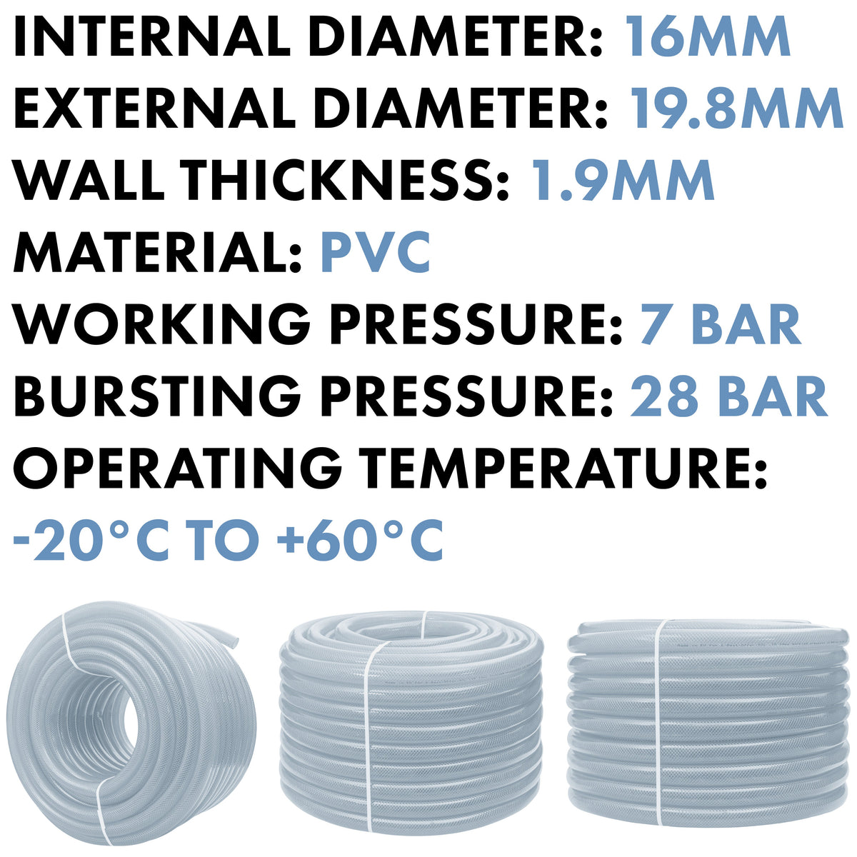 Clear Braided PVC Pipe 16mm*1.9mm