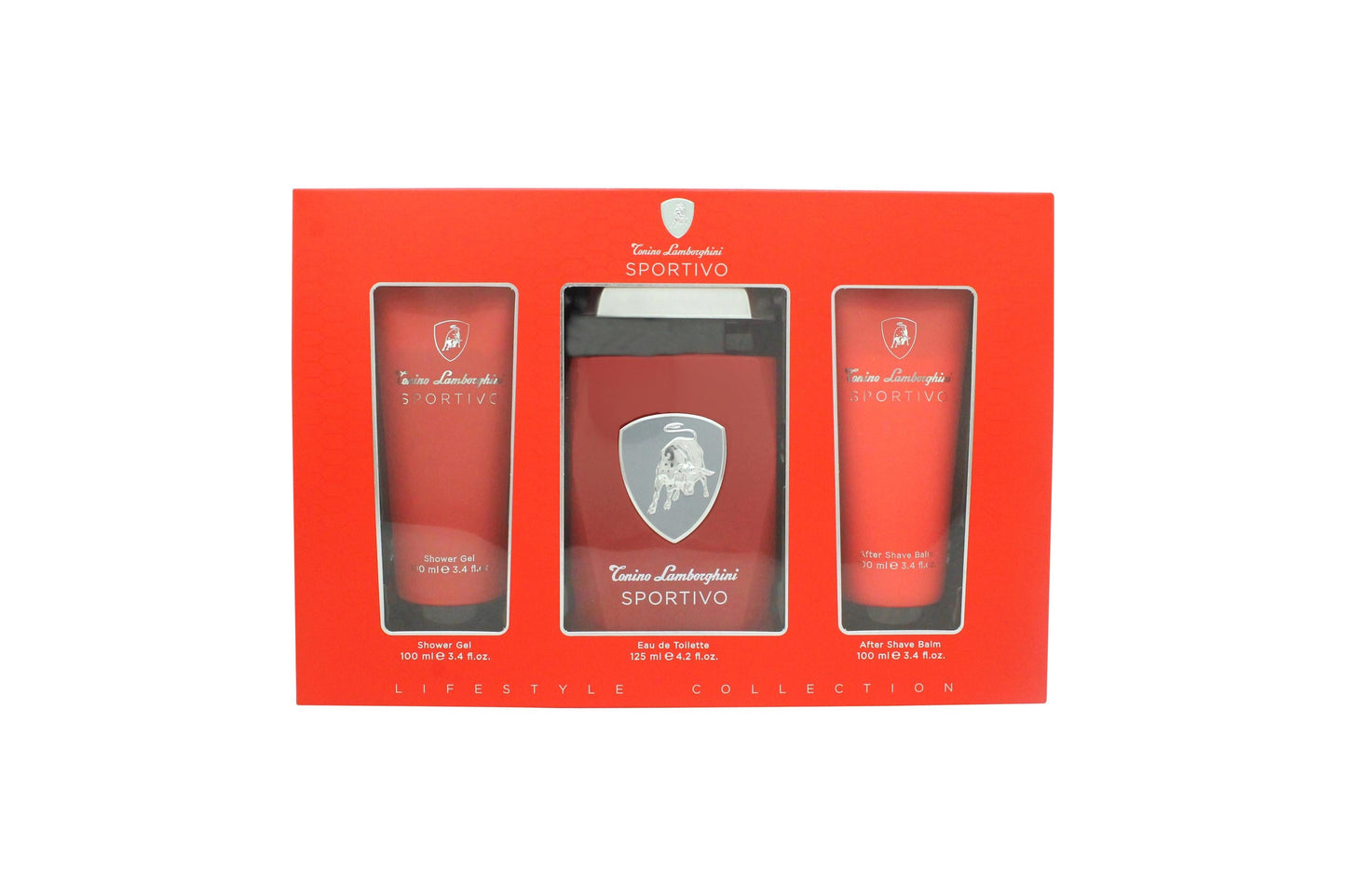 Lamborghini Sportivo Gift Set 125ml EDT Spray + 100ml Shower Gel + 100ml Aftershave Balm Men's Fragrance