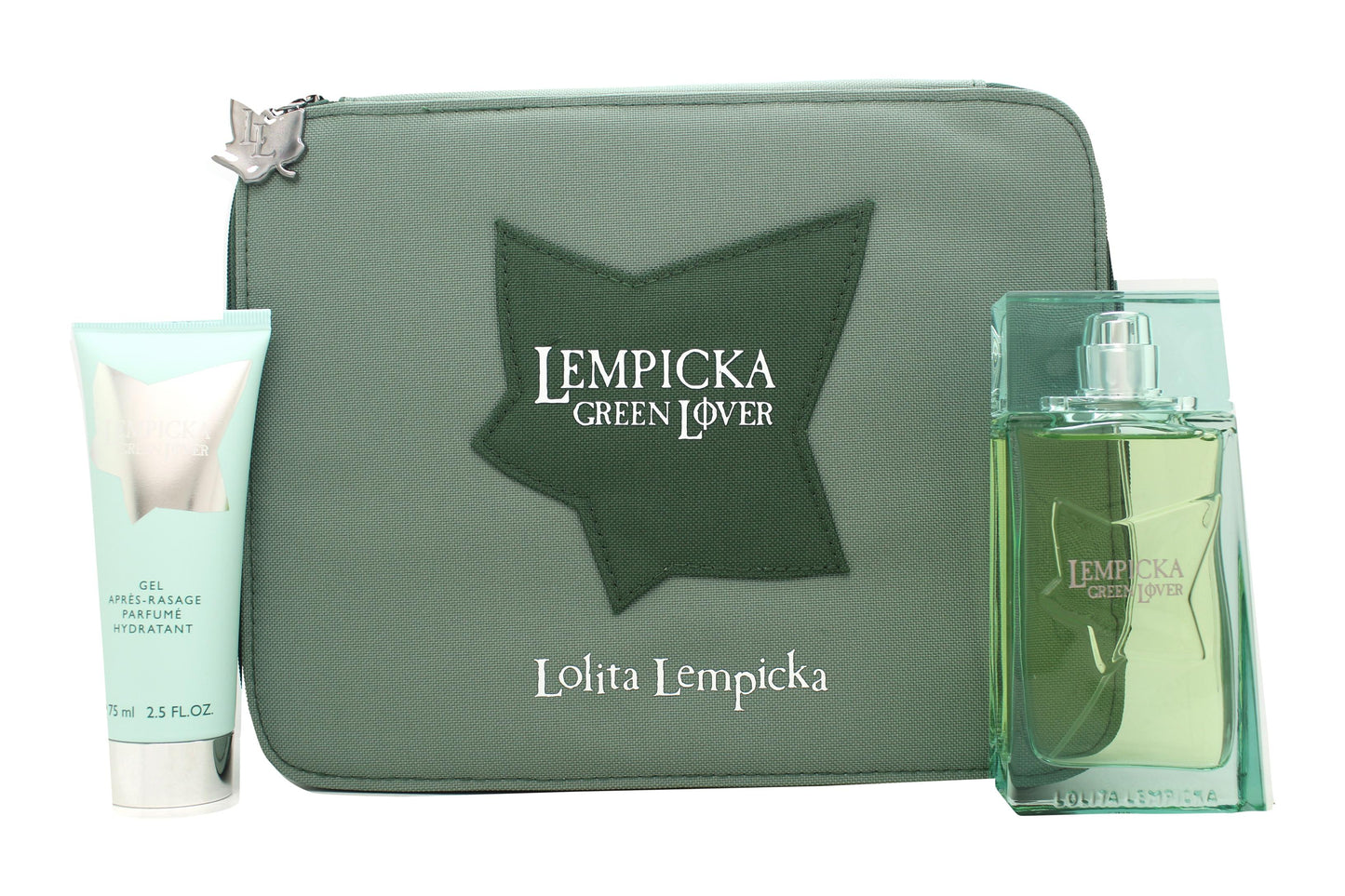 Lolita Lempicka Green Lover Gift Set 100ml EDT + 75ml Aftershave Balm + Pouch Men's Fragrance