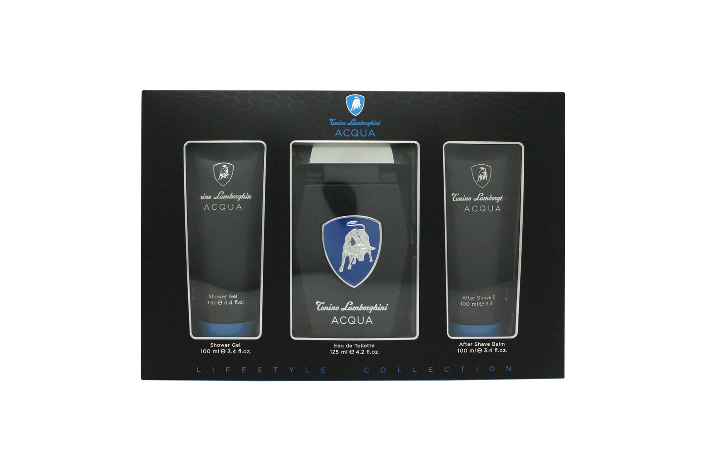 Lamborghini Acqua Gift Set 125ml EDT + 100ml Shower Gel + 100ml Aftershave Balm Men's Fragrance