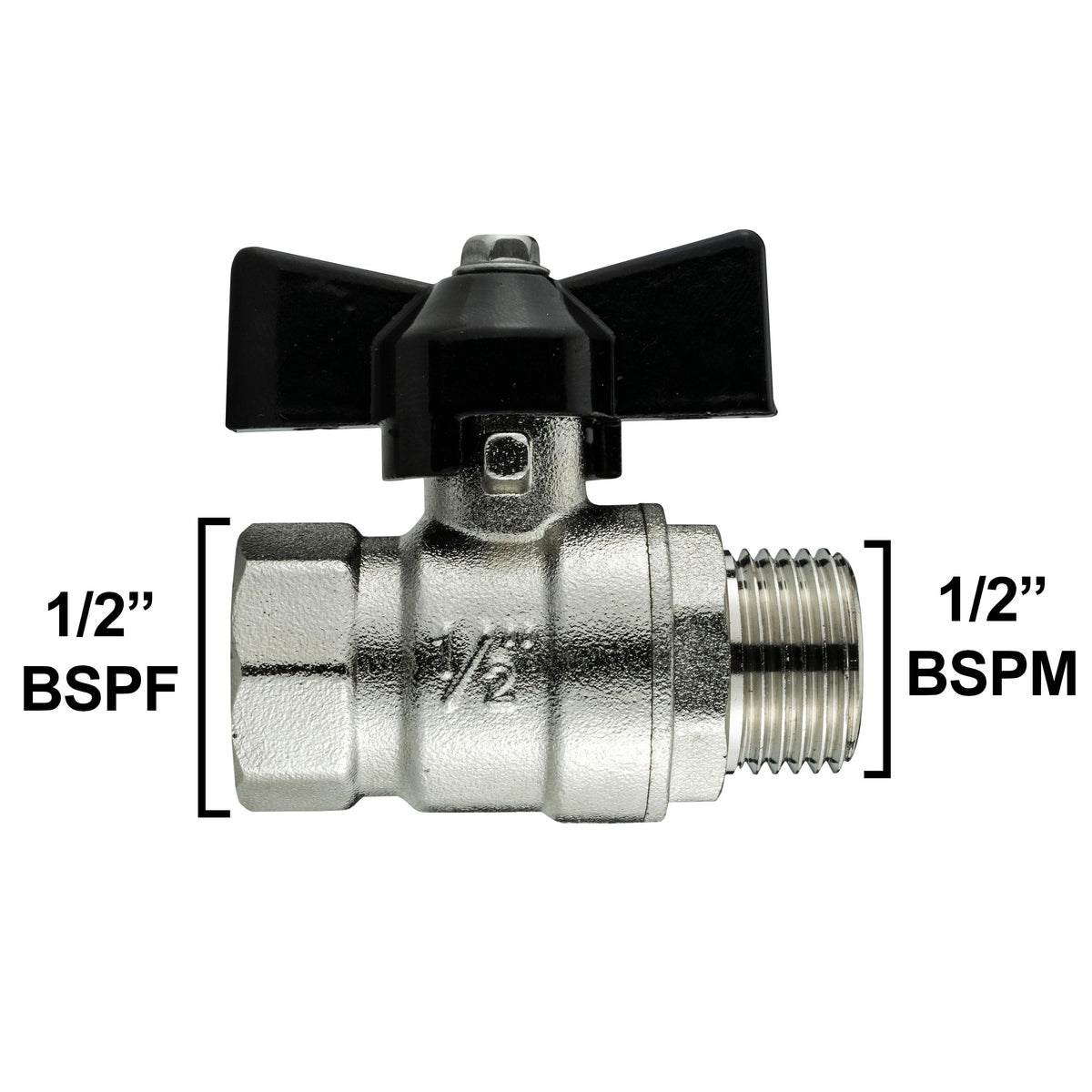Brass Nickel-Plated Butterfly Valve 1/2" BSPM-F