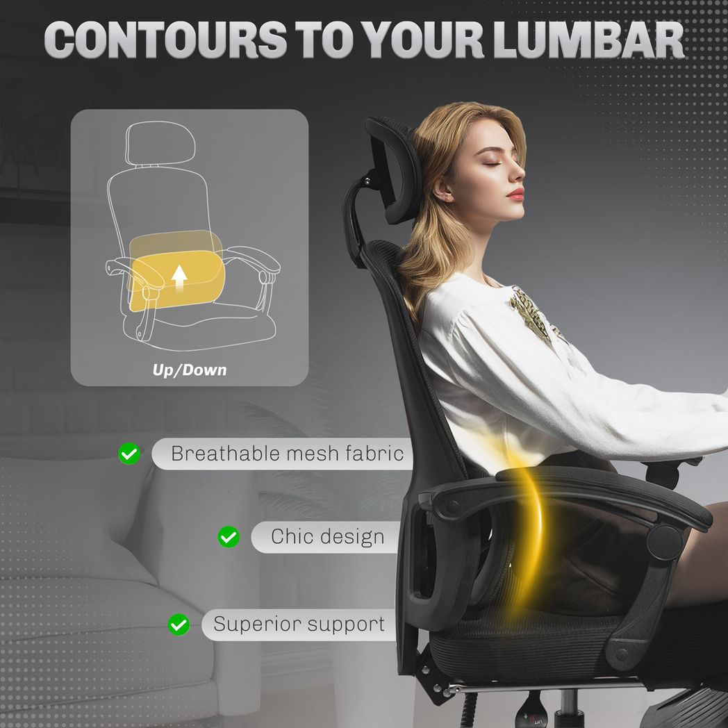 HOMCOM Mesh Ergonomic Office Chair with Lumbar Support, Headrest