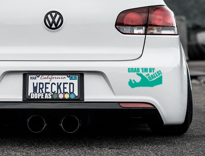 Funny Grab Em By The Balls Bumper Car Sticker