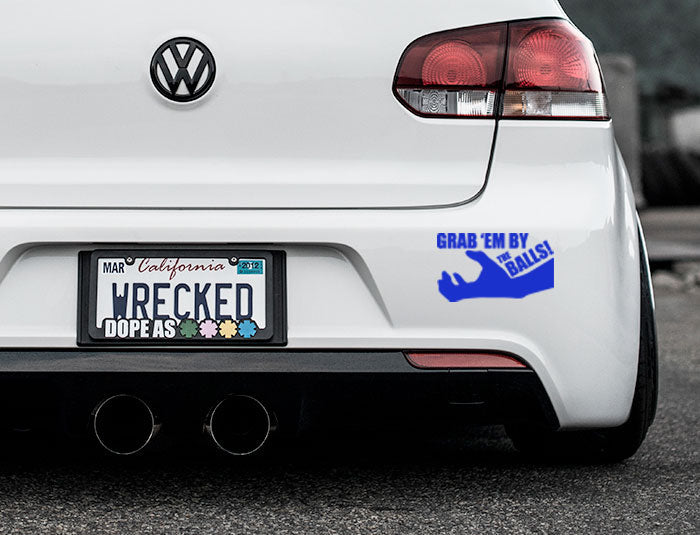 Funny Grab Em By The Balls Bumper Car Sticker
