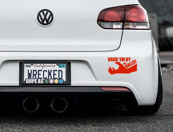 Funny Grab Em By The Balls Bumper Car Sticker