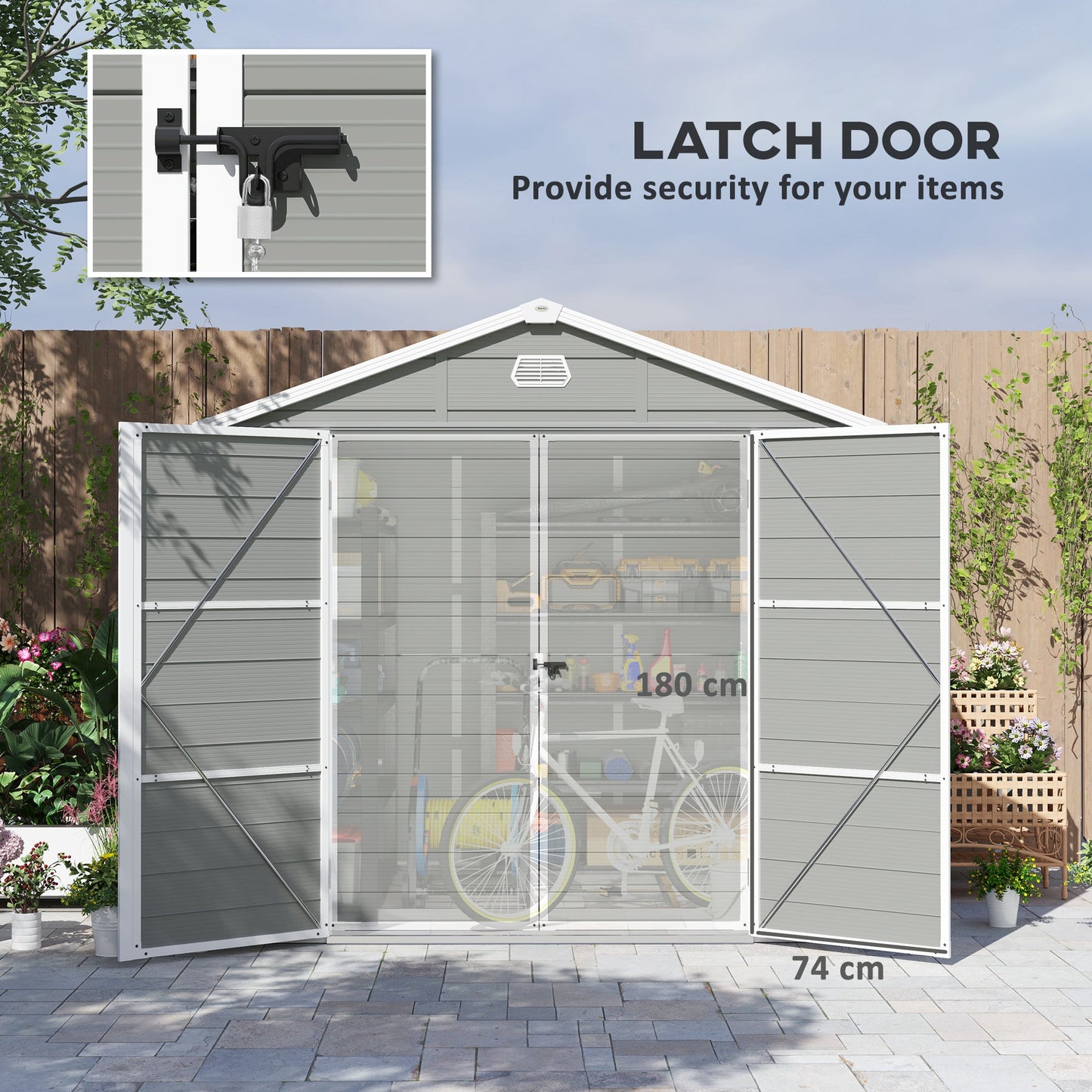 Outsunny 8 x 6ft Garden Shed Storage w/ Foundation Kit, Vents, Light Grey